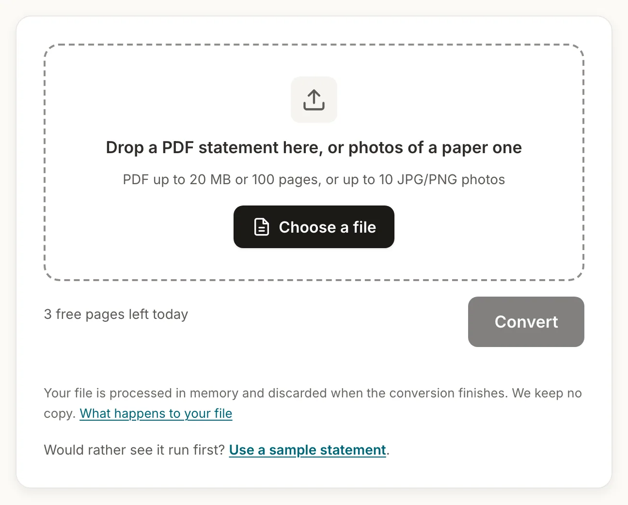 The converter drop area, ready for a PDF, a scan or photos