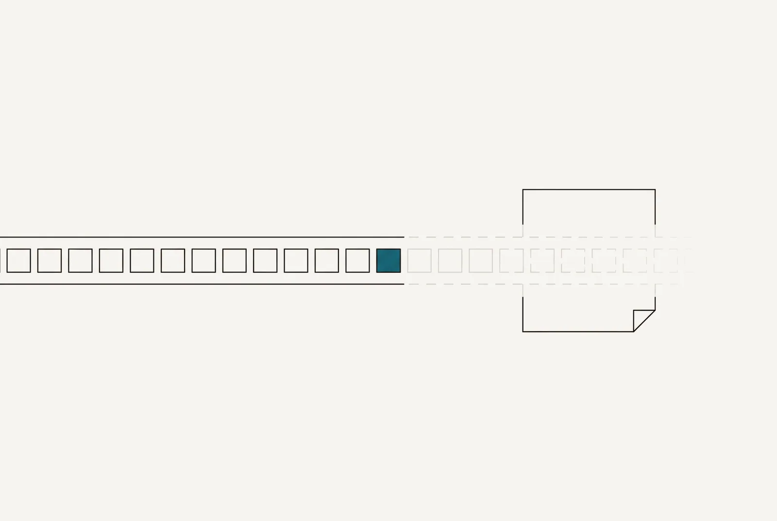 A year drawn as twelve segments where only the last three carry any writing, the nine empty ones marked with a bracket