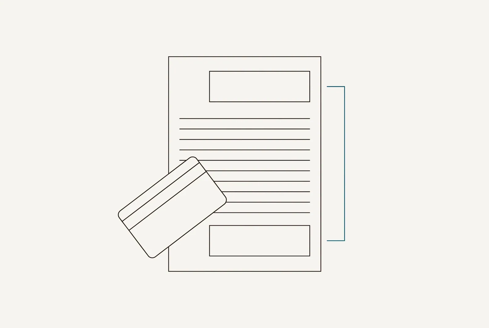 A payment card beside a statement page whose last column is drawn as an empty dotted outline